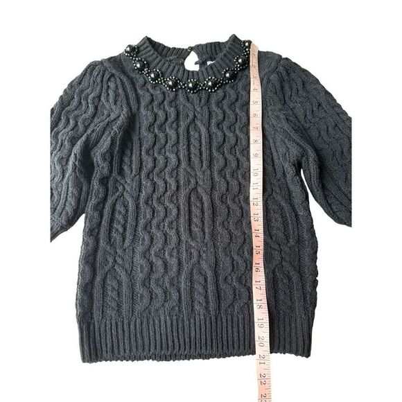 ZARA High Collar Cable Knit Sweater With Tonal Beads & Shorts Sleeves - Picture 9 of 12